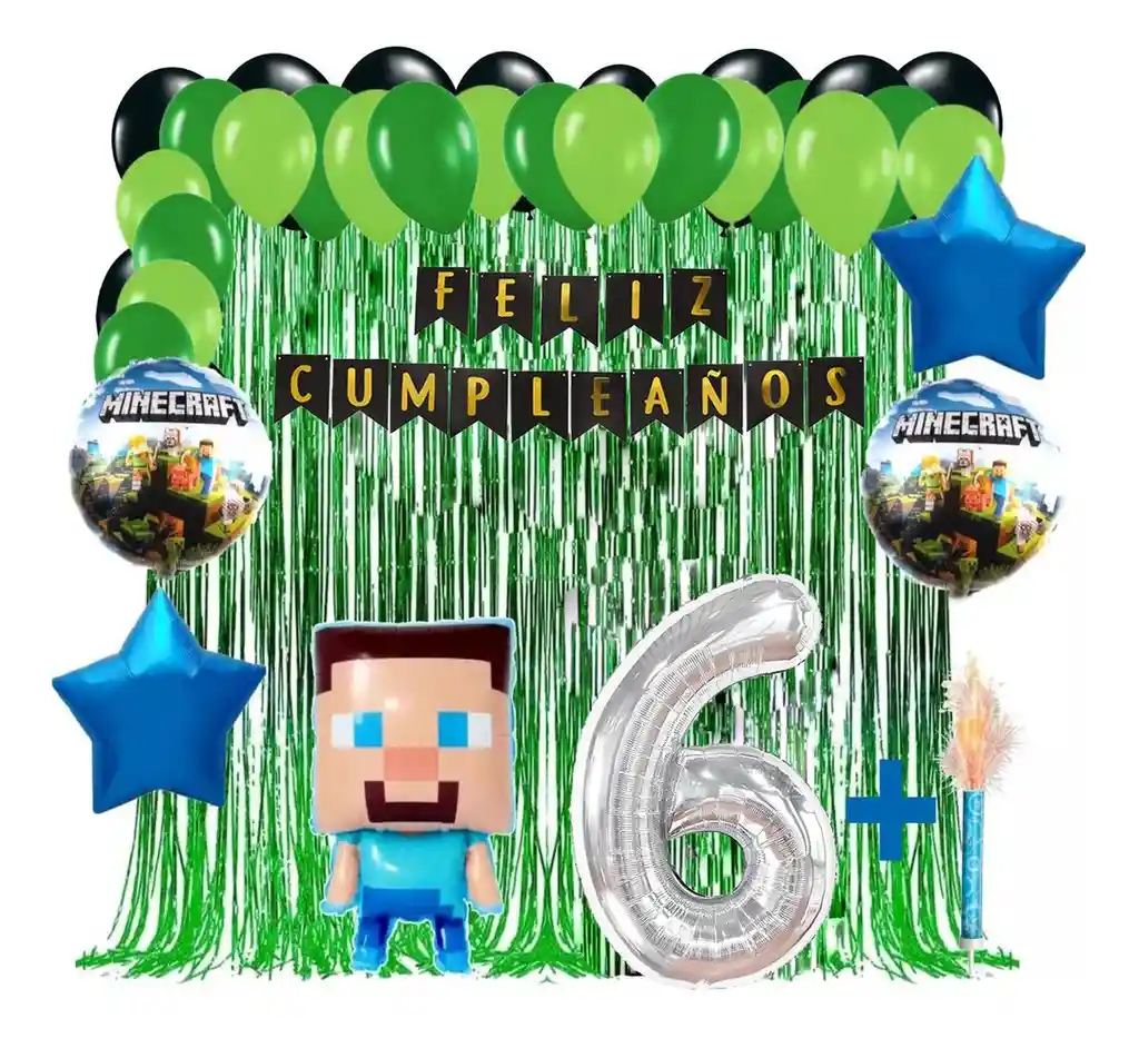 Globo Cumpleaños Decoración Minero Bloques Video Juego #6