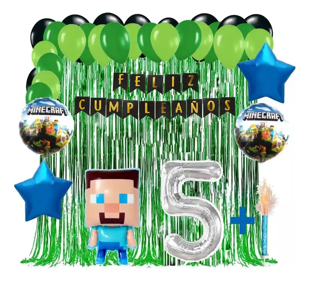 Globo Cumpleaños Decoración Minero Bloques Video Juego #5