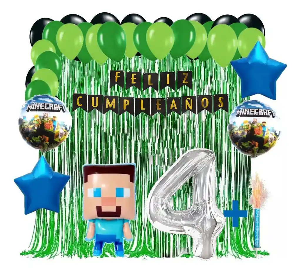 Globo Cumpleaños Decoración Minero Bloques Video Juego #4