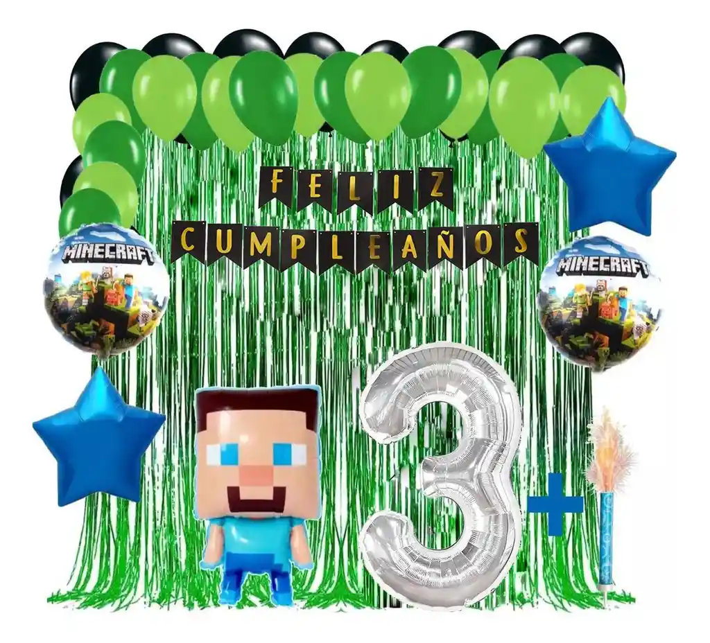 Globo Cumpleaños Decoración Minero Bloques Video Juego #3