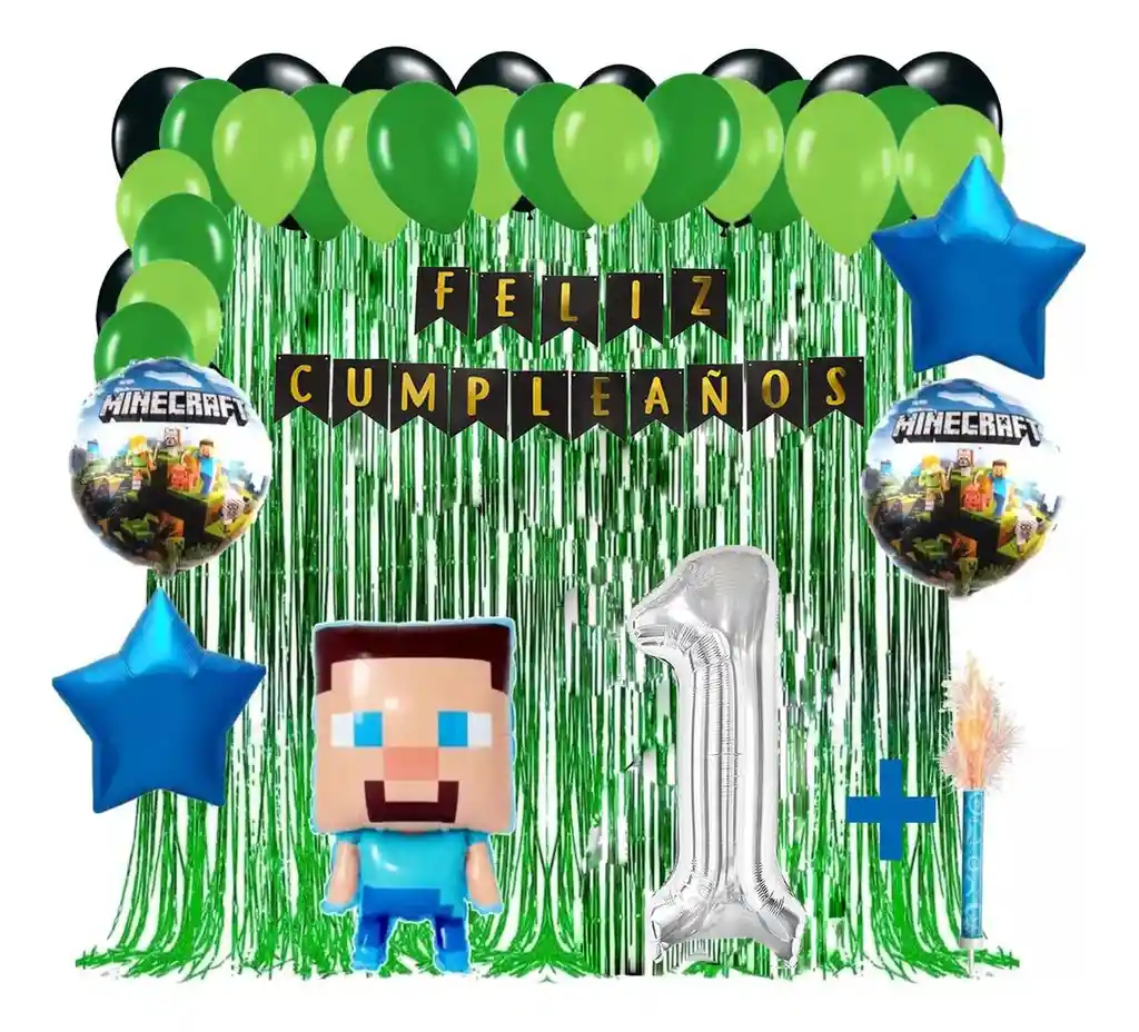 Globo Cumpleaños Decoración Minero Bloques Video Juego #1