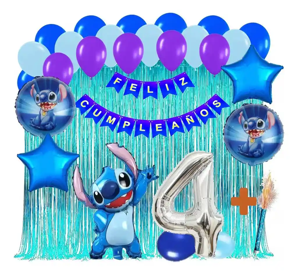 Fiesta Globos Cumpleaños Stitch Decoración Azul Cortina #4