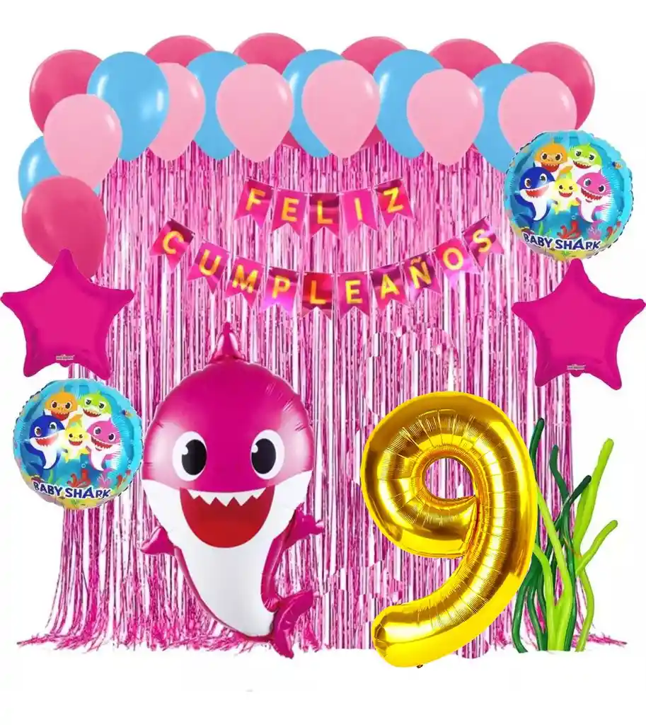 Globo Fiesta Decoración Baby Shark Mommy Fucsia Mar Marino #9