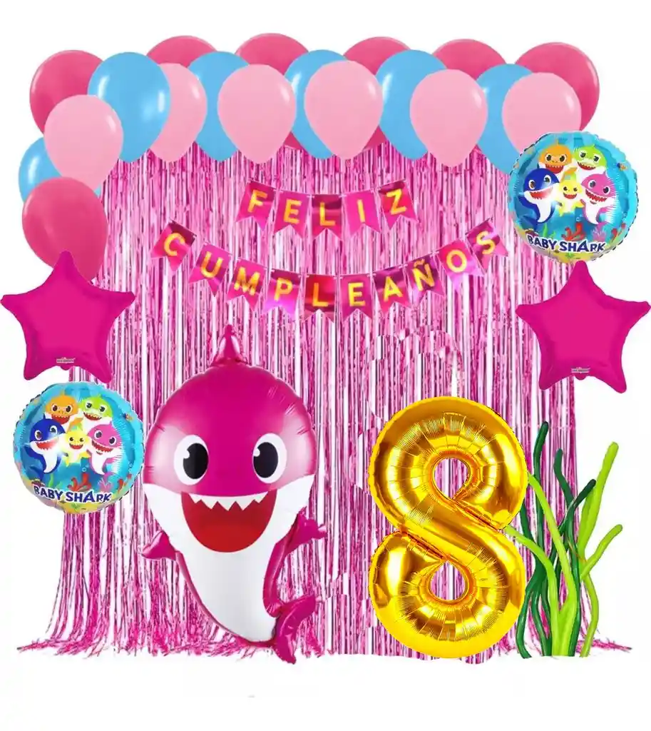 Globo Fiesta Decoración Baby Shark Mommy Fucsia Mar Marino #8