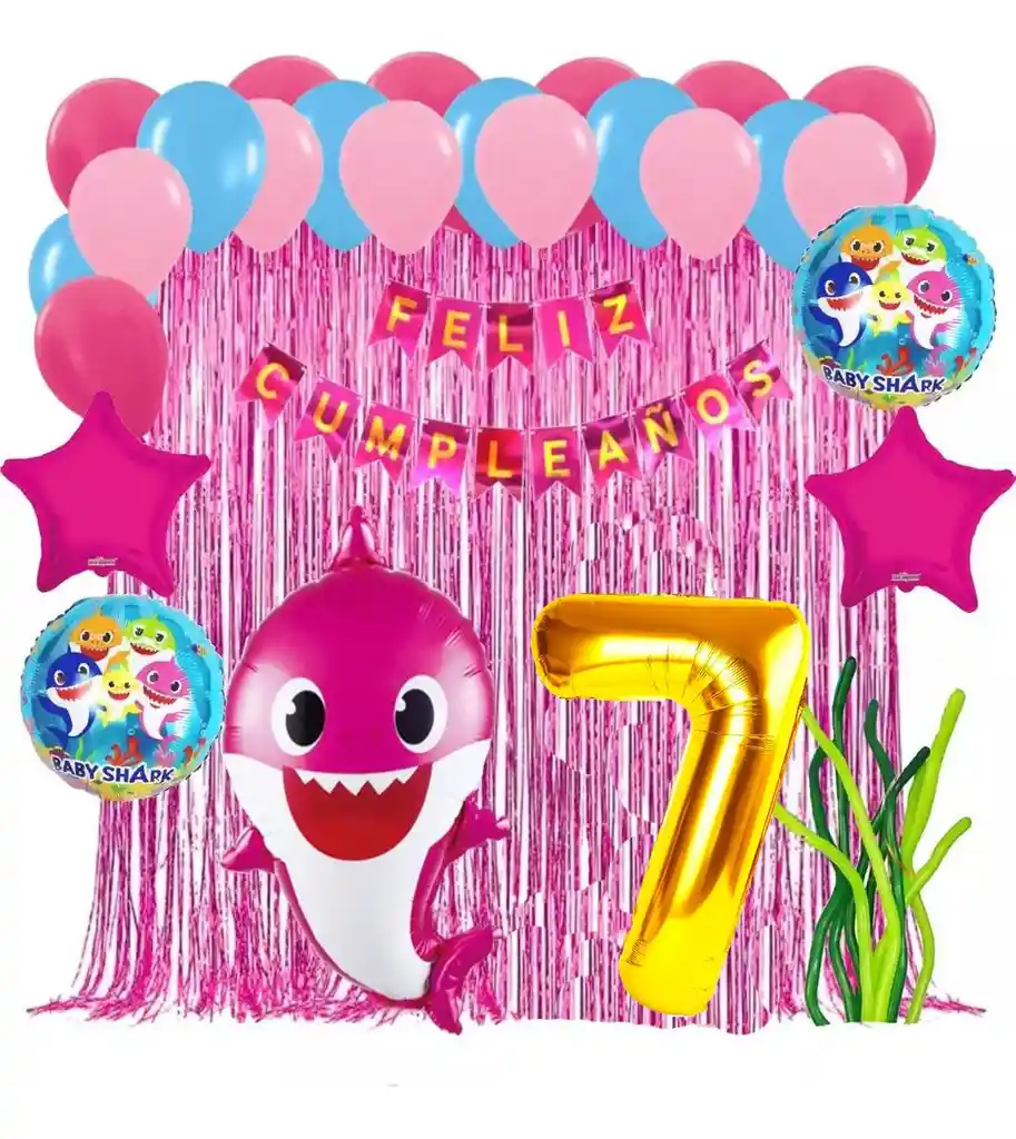 Globo Fiesta Decoración Baby Shark Mommy Fucsia Mar Marino #7