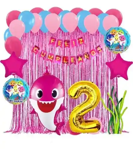 Globo Fiesta Decoración Baby Shark Mommy Fucsia Mar Marino #2