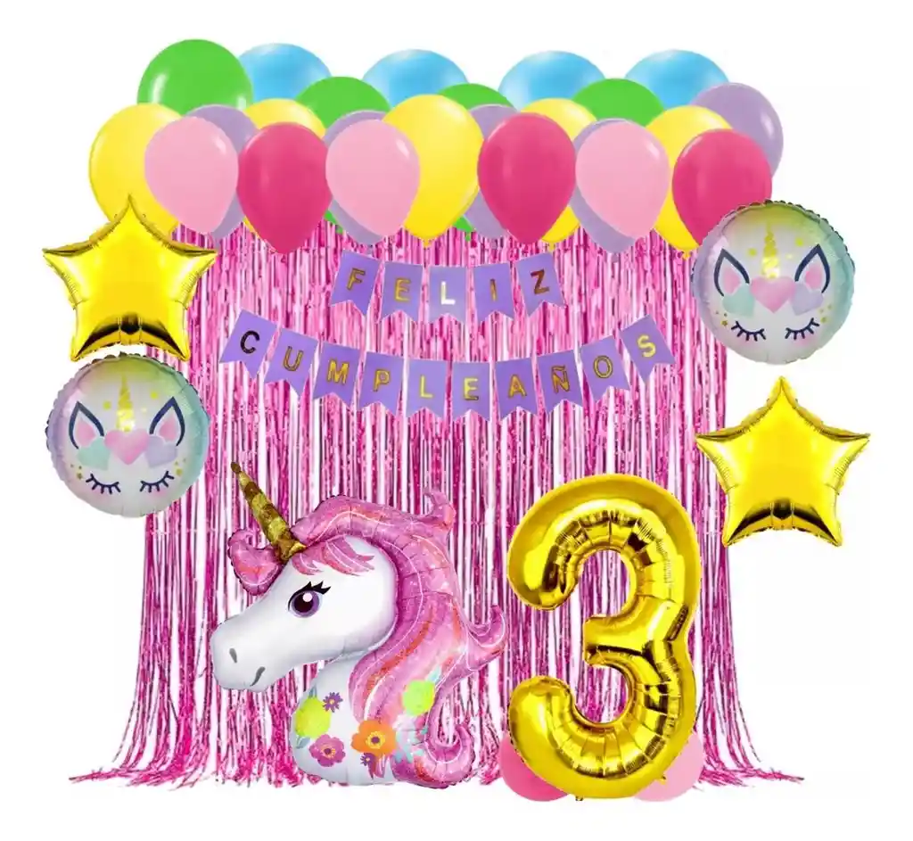 Fiesta Globos Cumpleaños Unicornio Multicolor Arcoiris #3