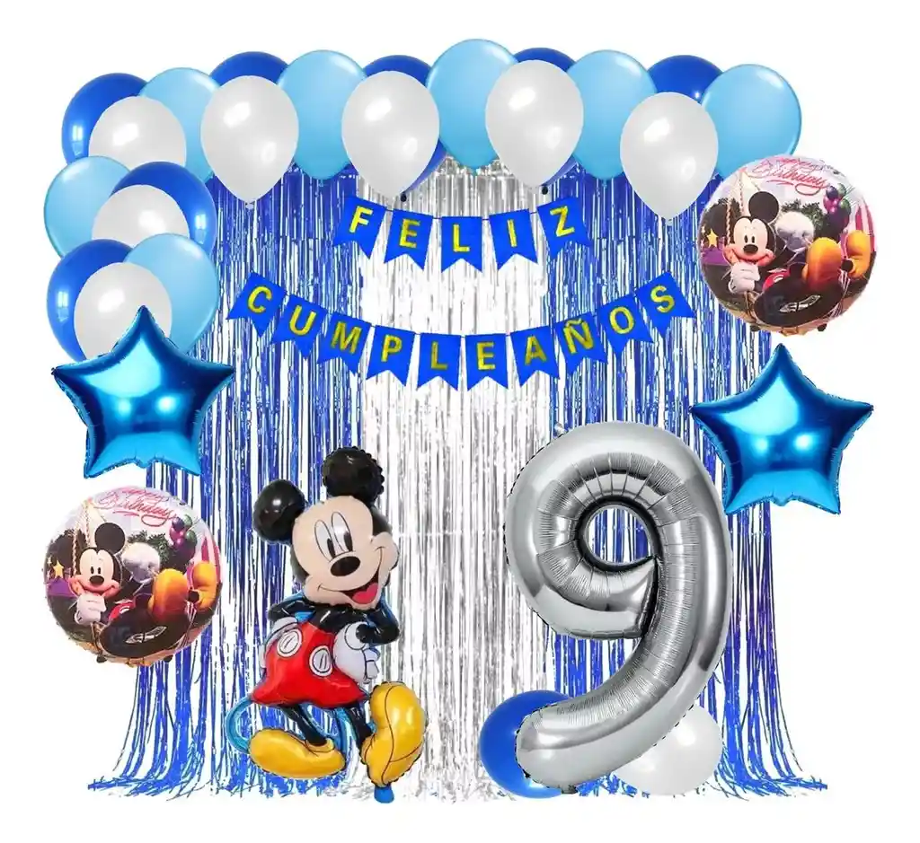 Decoracion Kit Globo Mickey Mouse Cumpleaños Fiesta Azul #9