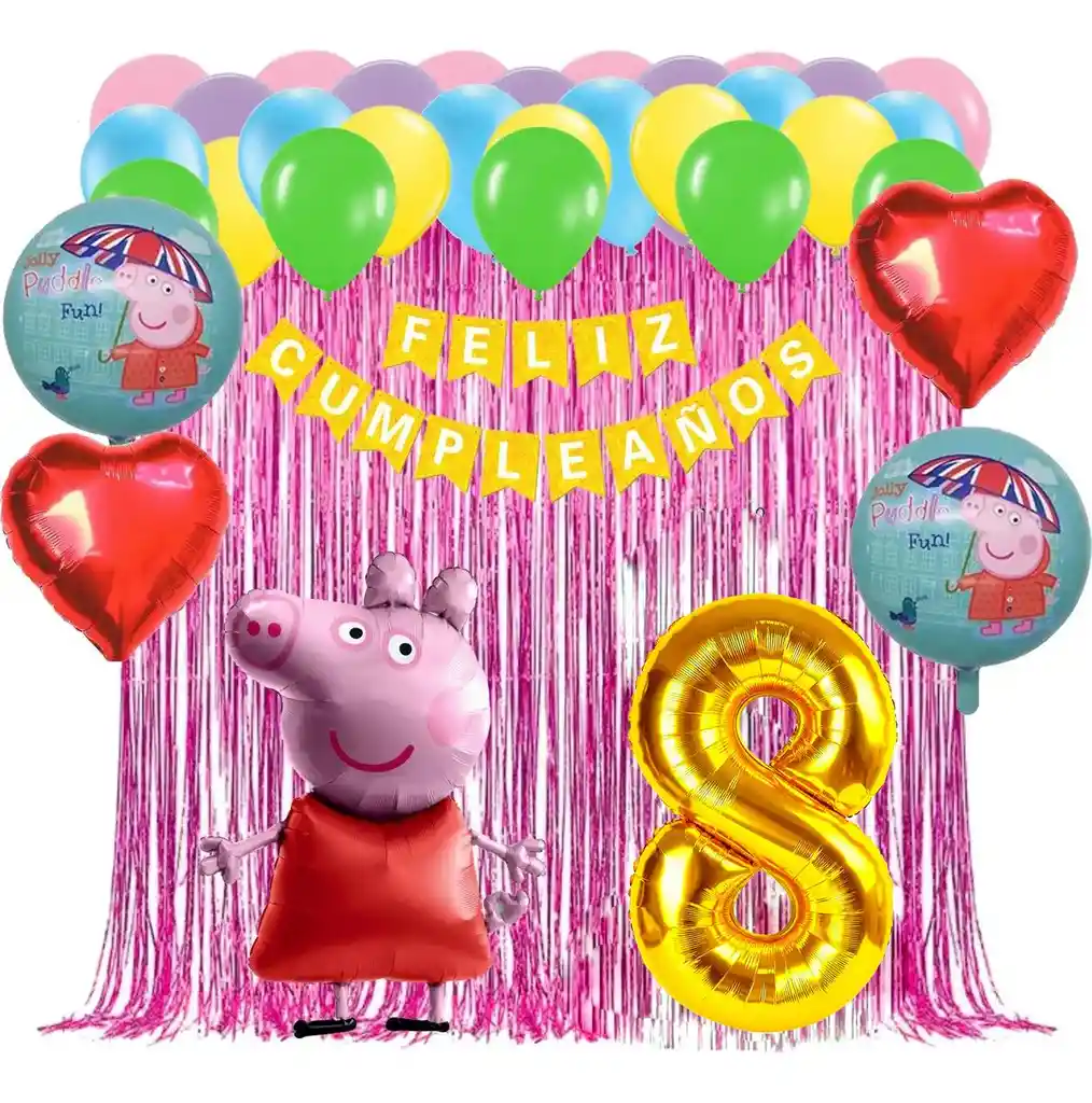 Kit Globos Peppa Pig Fiesta Cumpleaños Cortina Dorado Niña #8