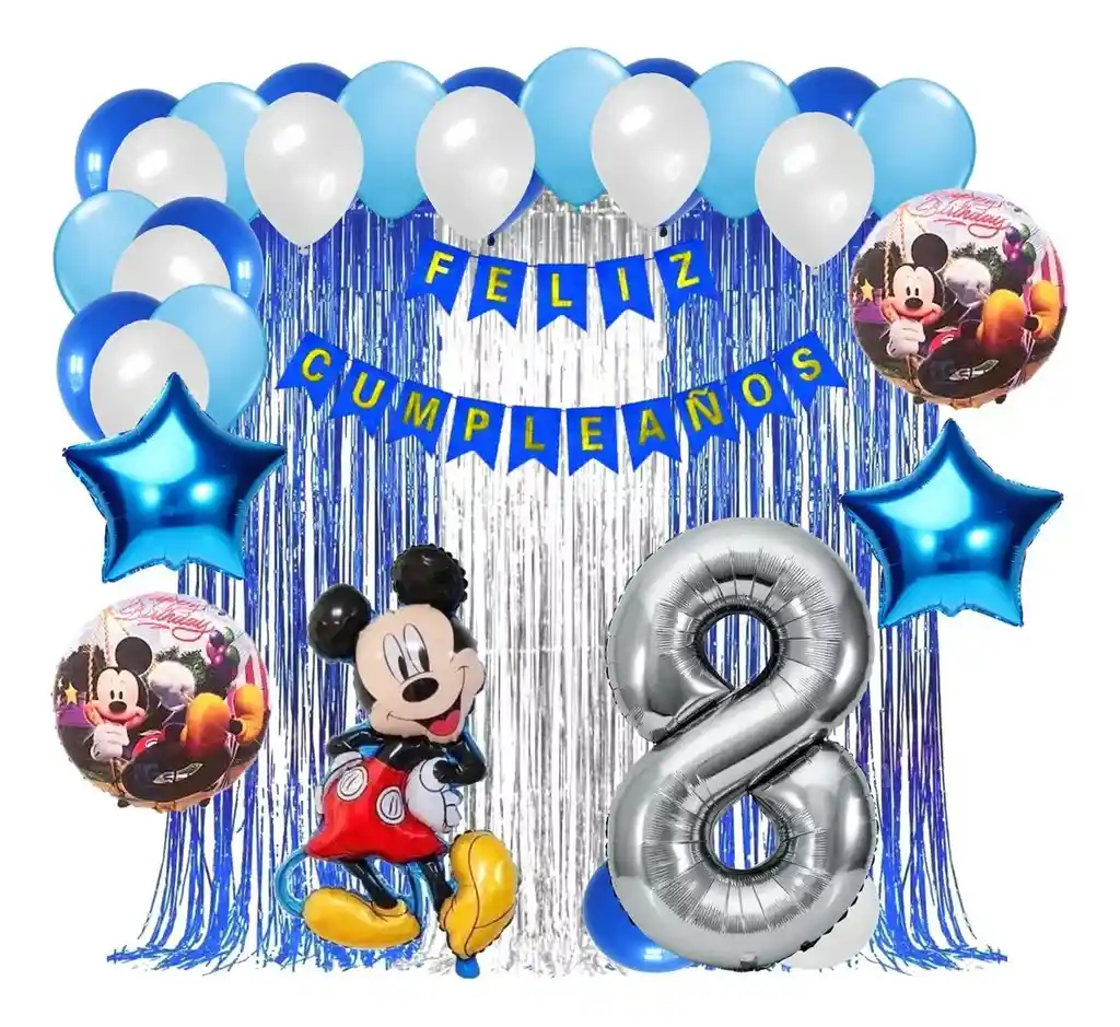 Decoracion Kit Globo Mickey Mouse Cumpleaños Fiesta Azul #8