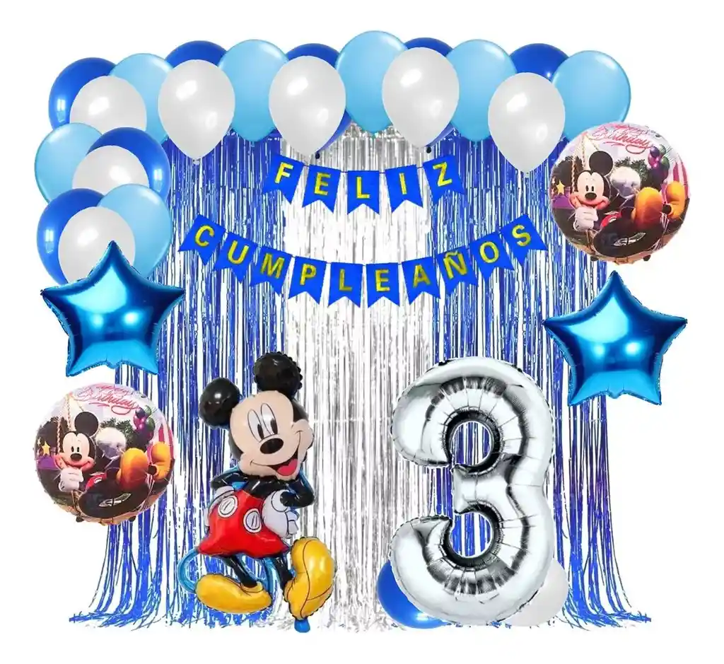 Decoracion Kit Globo Mickey Mouse Cumpleaños Fiesta Azul #3