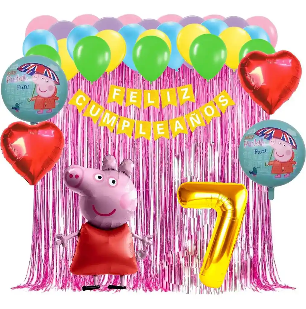 Kit Globos Peppa Pig Fiesta Cumpleaños Cortina Dorado Niña #7