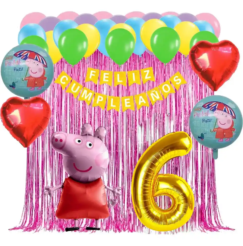 Kit Globos Peppa Pig Fiesta Cumpleaños Cortina Dorado Niña #6