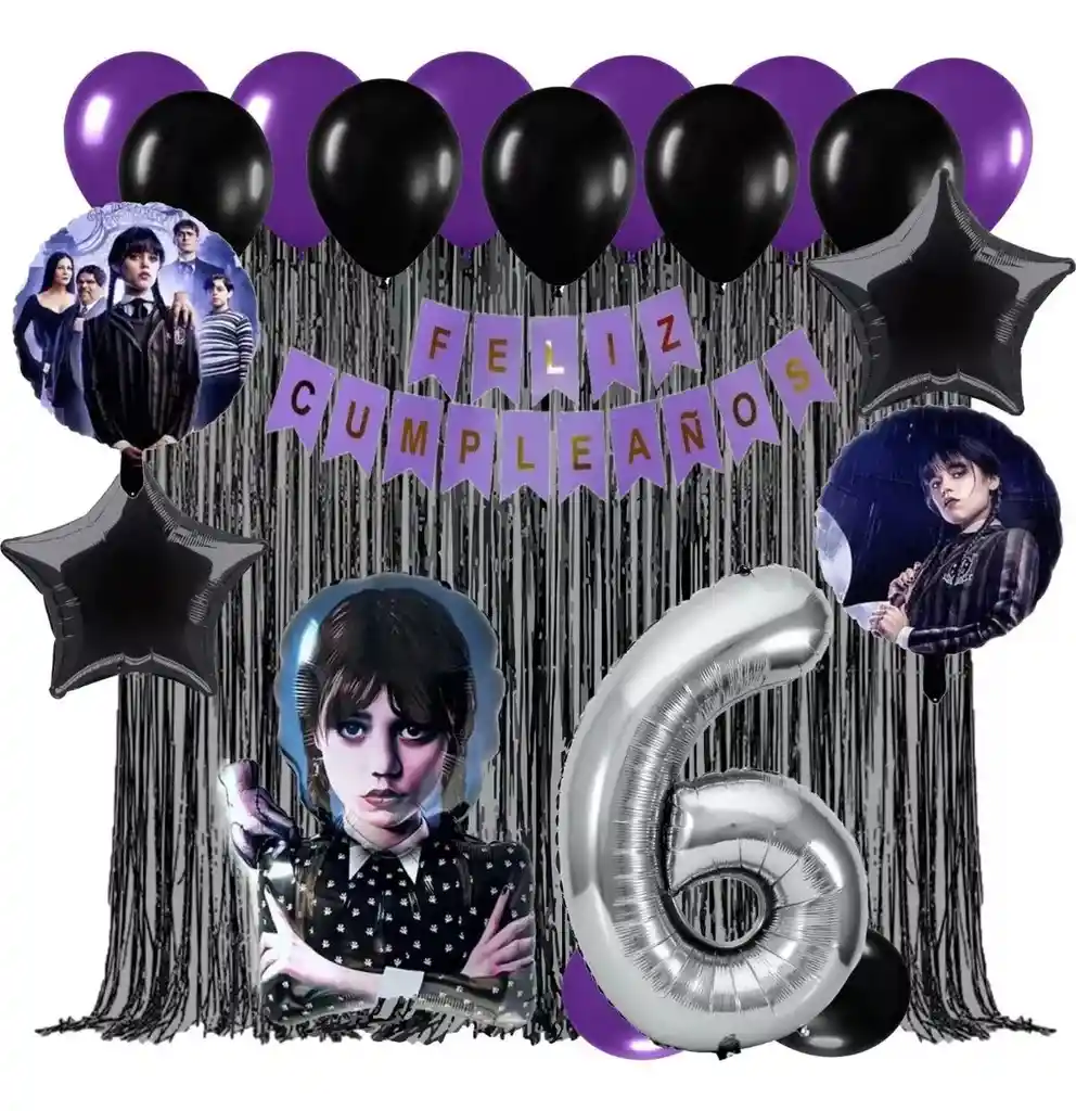 Decoracion Kit Globos Cumpleaños Merlina Halloween Terror #6