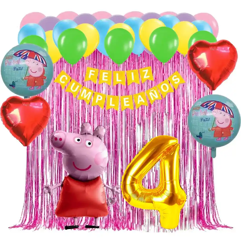 Kit Globos Peppa Pig Fiesta Cumpleaños Cortina Dorado Niña #4