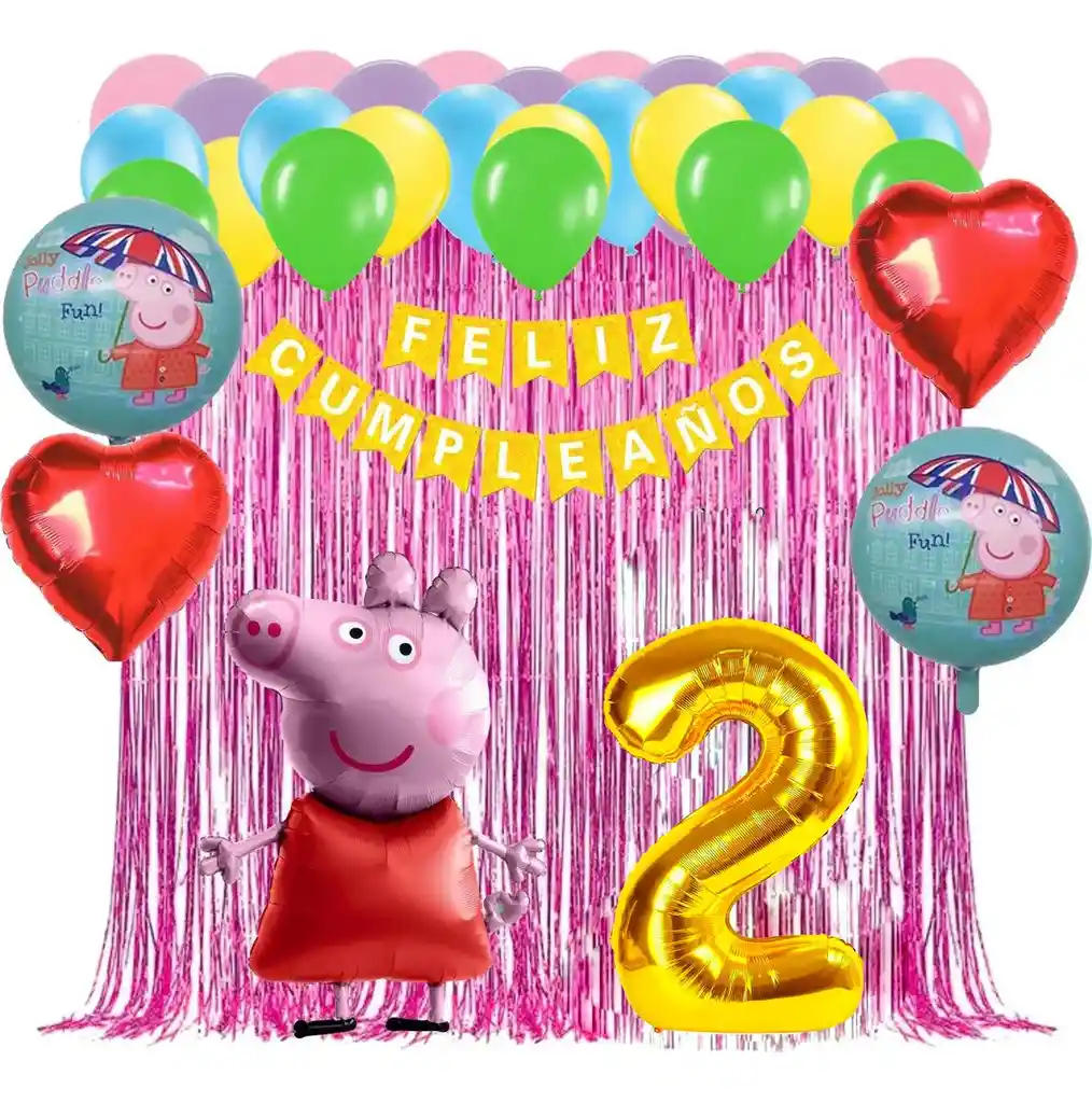 Kit Globos Peppa Pig Fiesta Cumpleaños Cortina Dorado Niña #2