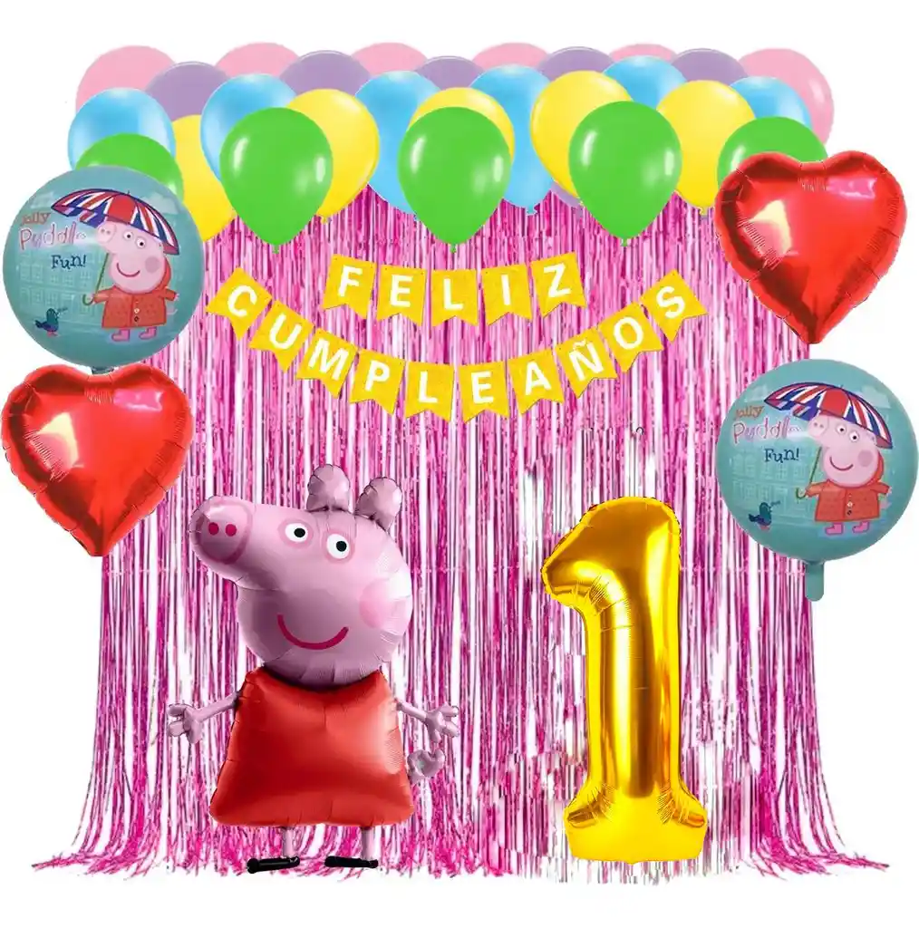 Kit Globos Peppa Pig Fiesta Cumpleaños Cortina Dorado Niña #1