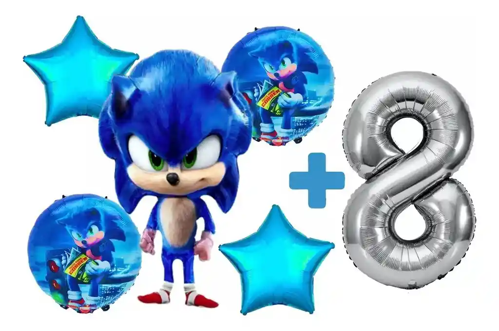 Decoracion Kit Globo Sonic Video Juego Numero Cumpleaños #8