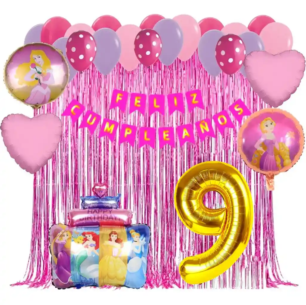 Kit Globos Decoracion Pastel Princesas Feston Numero Niña #9