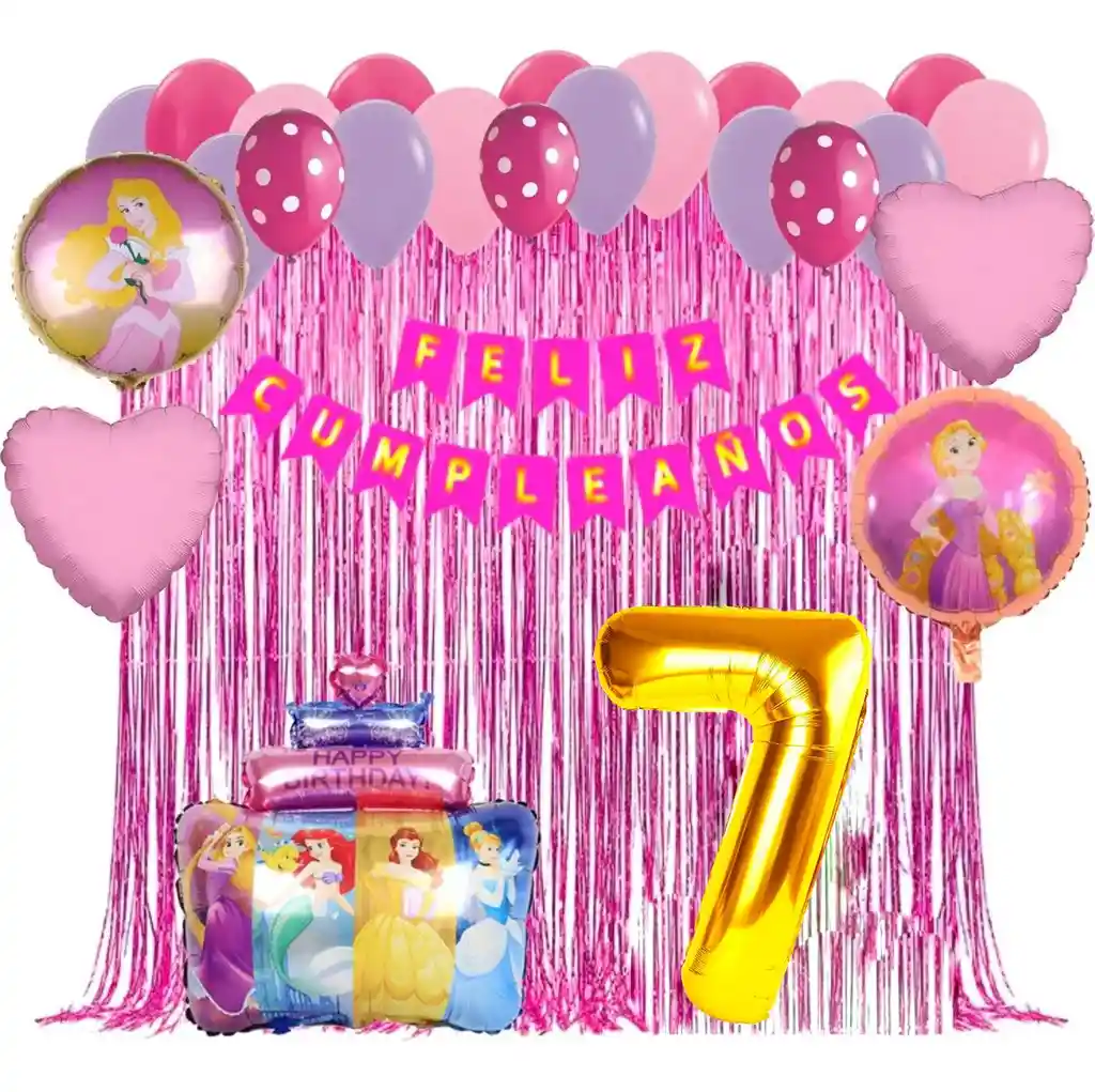 Kit Globos Decoracion Pastel Princesas Feston Numero Niña #7