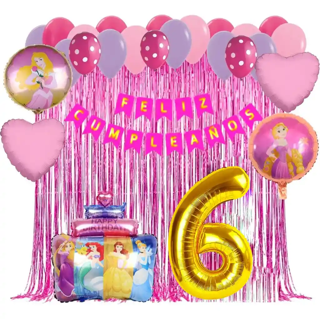 Kit Globos Decoracion Pastel Princesas Feston Numero Niña #6