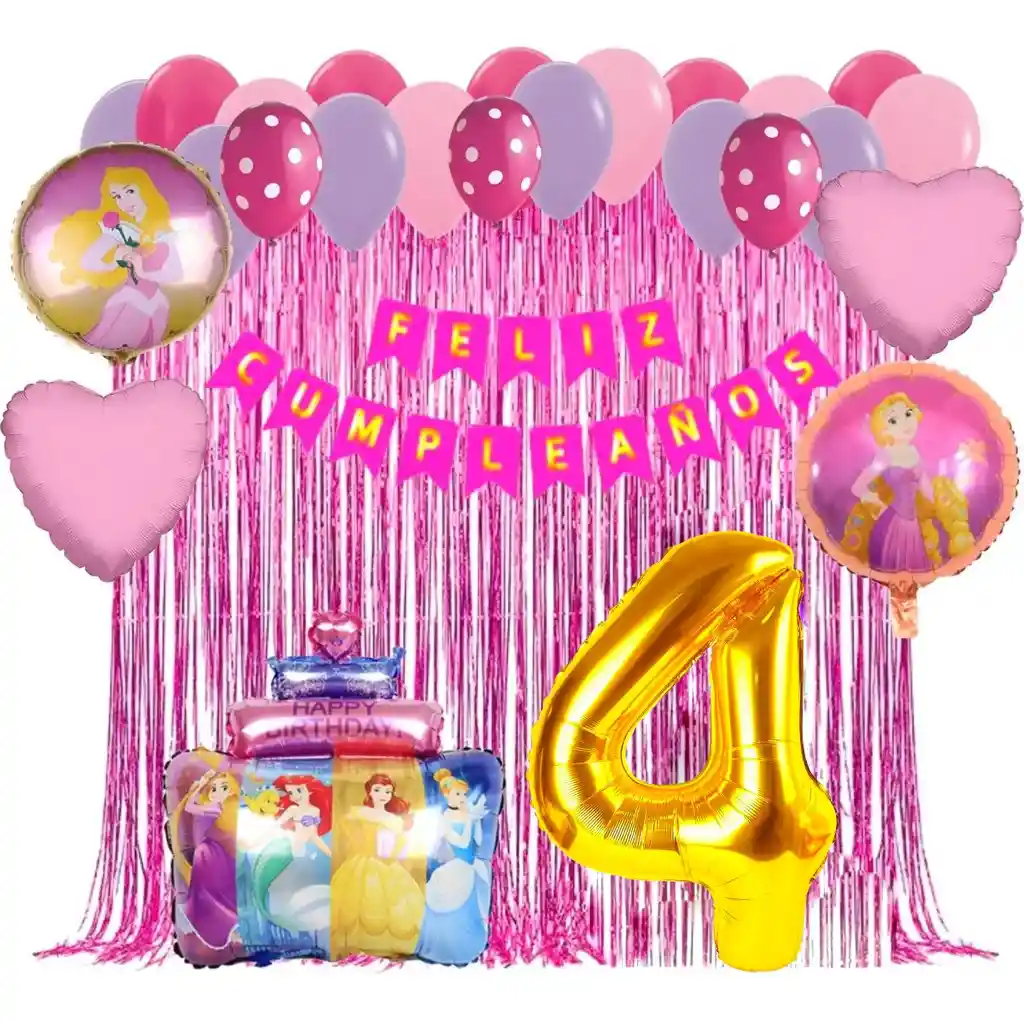 Kit Globos Decoracion Pastel Princesas Feston Numero Niña #4