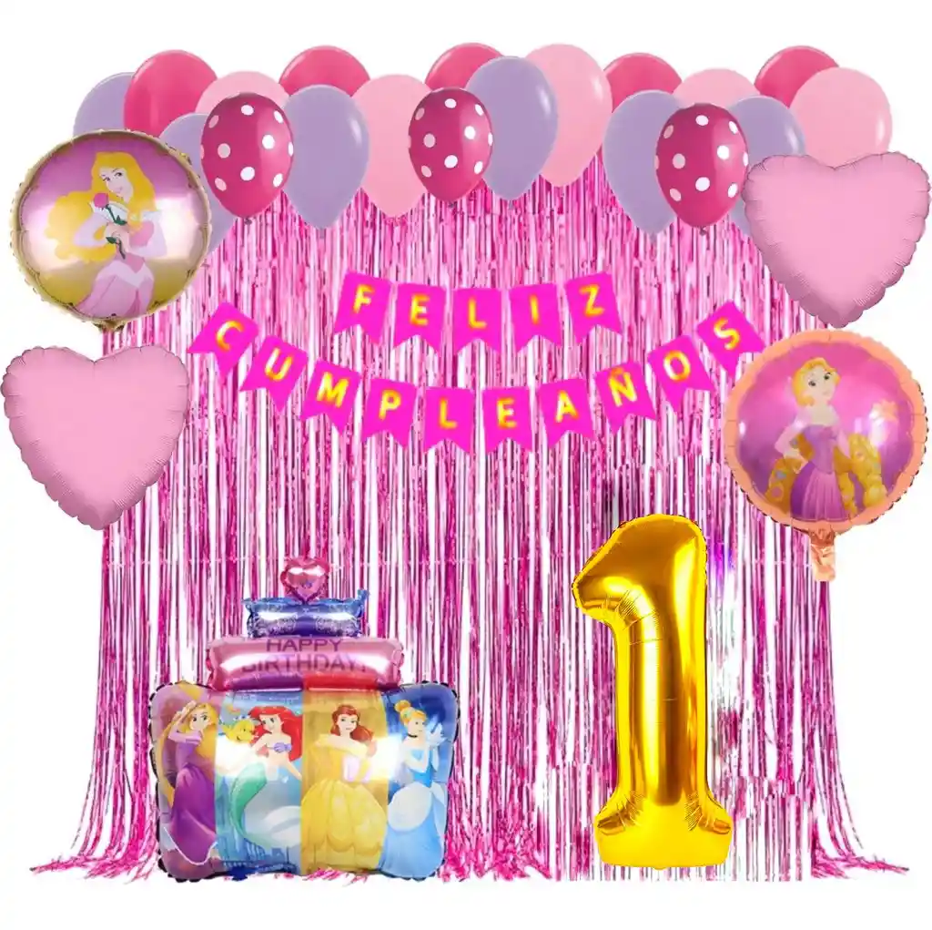 Kit Globos Decoracion Pastel Princesas Feston Numero Niña #1