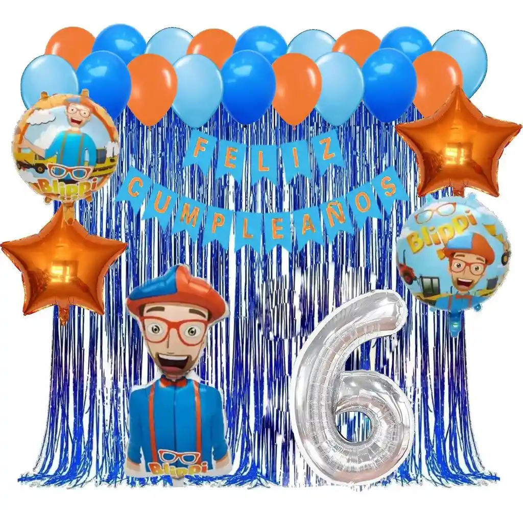 Kit Globos Cumpleaños Decoracion Blippi Youtuber Cortina #6