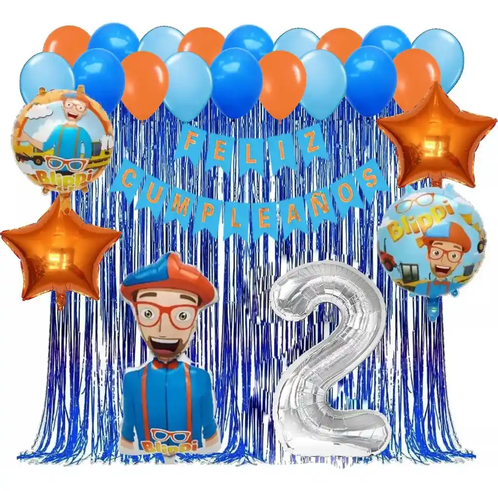 Kit Globos Cumpleaños Decoracion Blippi Youtuber Cortina #2