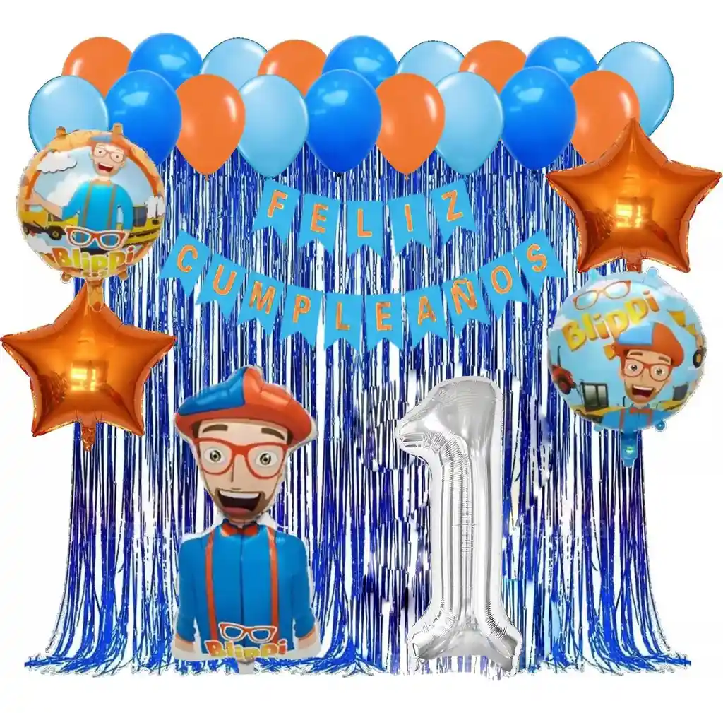 Kit Globos Cumpleaños Decoracion Blippi Youtuber Cortina #1