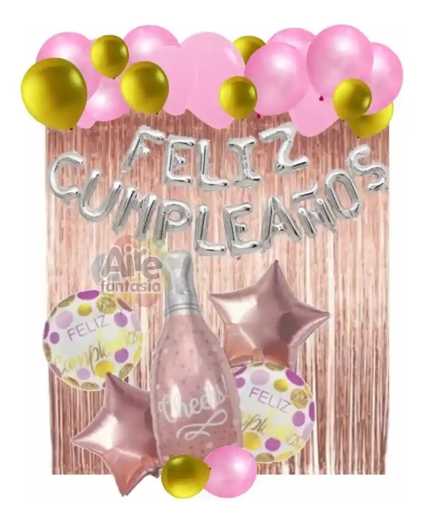 Decoracion Kit Globos Cumpleaños Champaña Oro Rosa Dorado