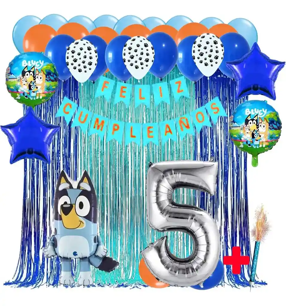 Decoracion Kit Globos Cumpleaños Bluey Perro Mascota Azul #5