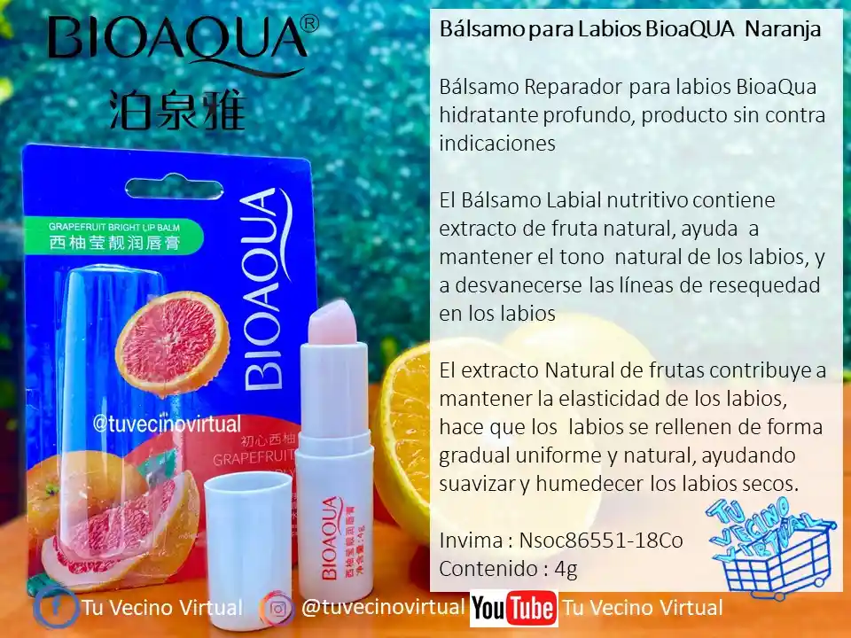 Balsamo Para Labios Naranja Bioaqua