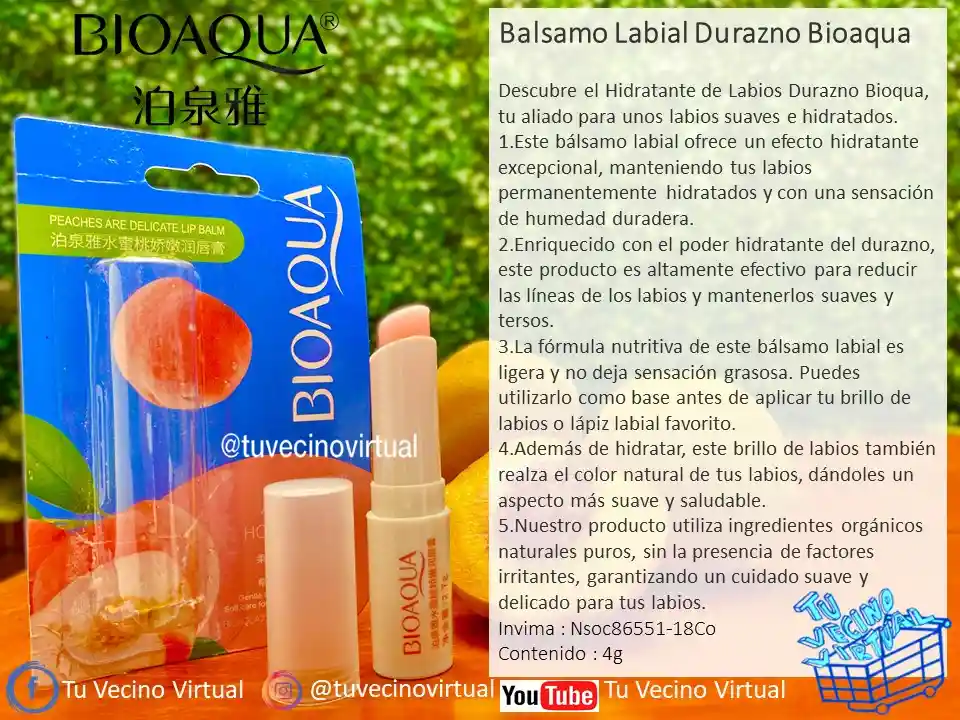 Balsamo Para Labios Durazno Bioaqua