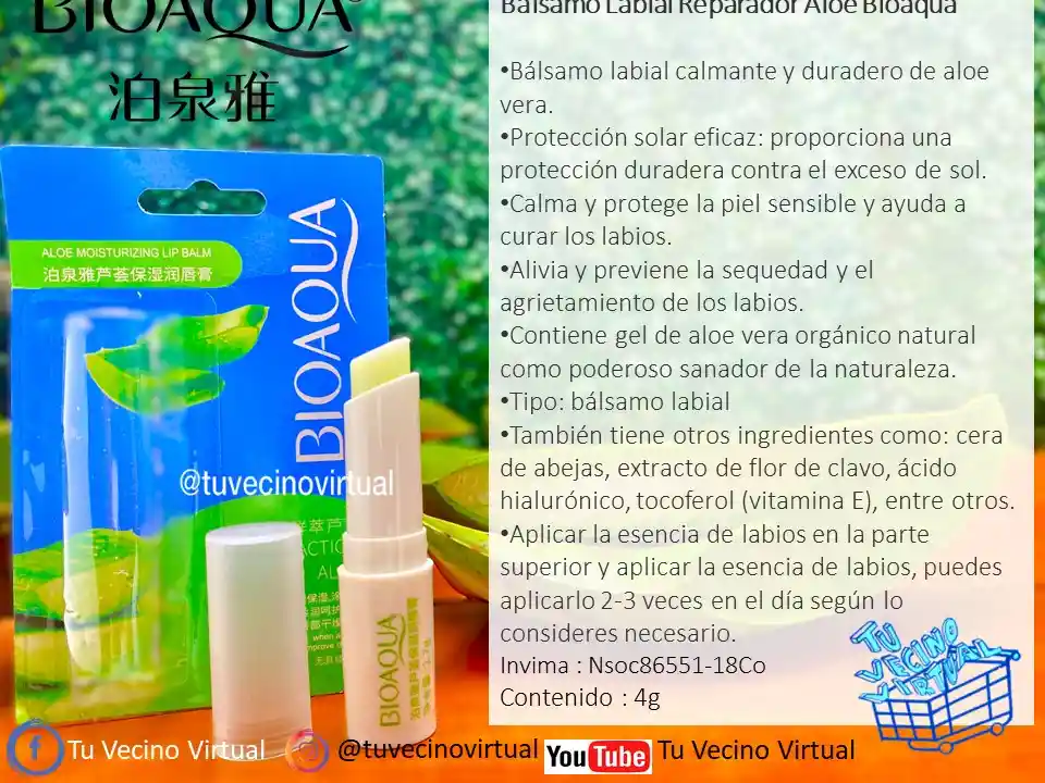 Balsamo Para Labios Aloe Vera Bioaqua