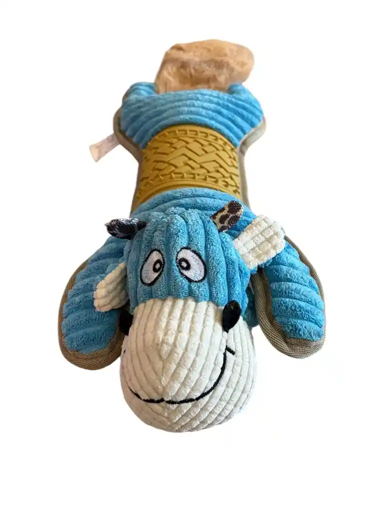 Juguete Peluche Para Perro Con Sonido De Bolsa, 2 Pitos Chillones Y Rasca Encías Color Azul