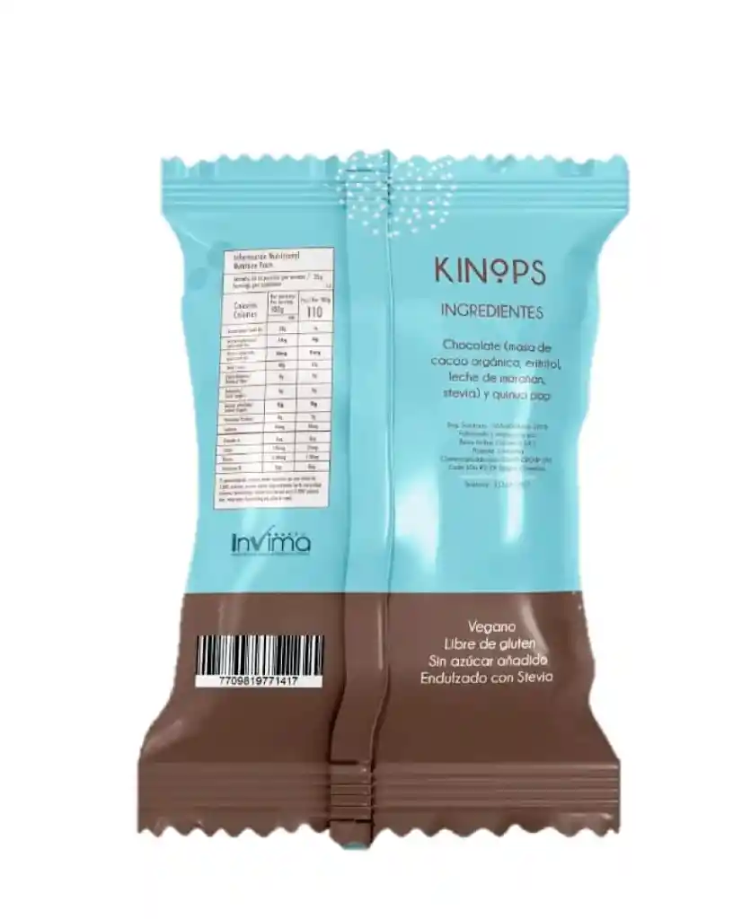 Kinops Chocolate De Leche 40% Vegano Natif 30 Gr Sin Gluten