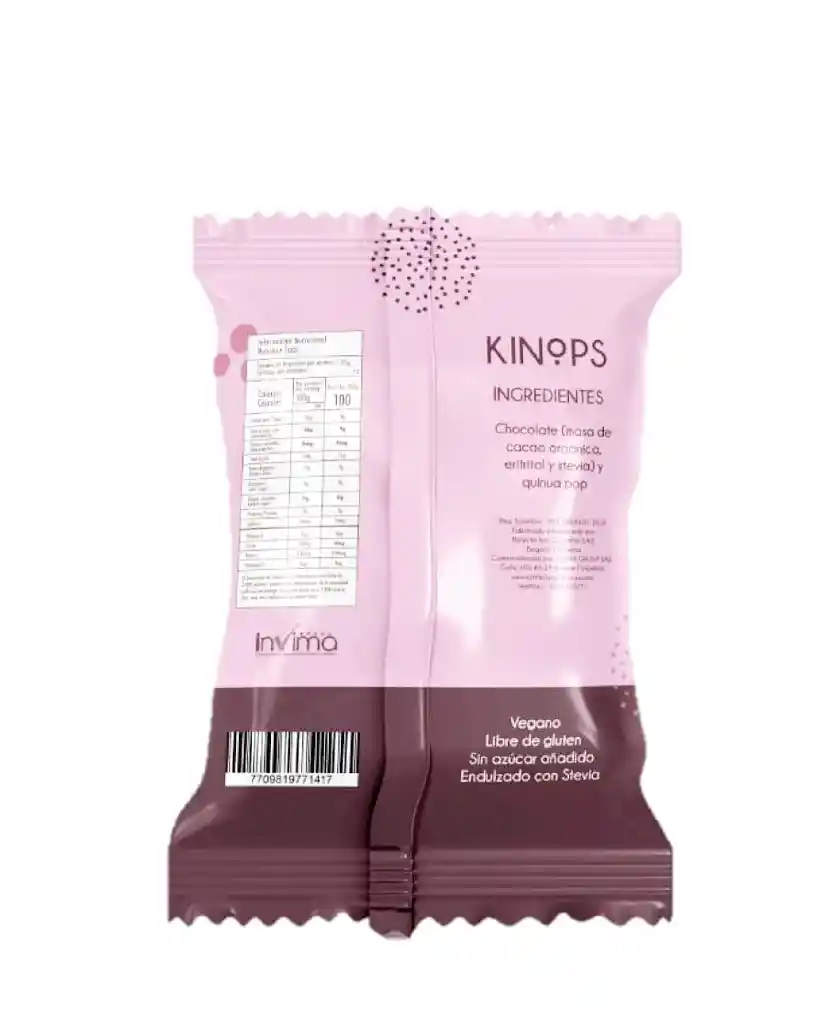 Kinops Chocolate Oscuro 60% Vegano Natif 30 Gr Sin Gluten