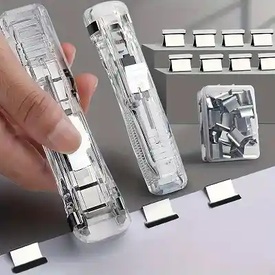 Conjunto Clips De Papel En Acero Inoxidable Con Dispensador De Clips Transparente