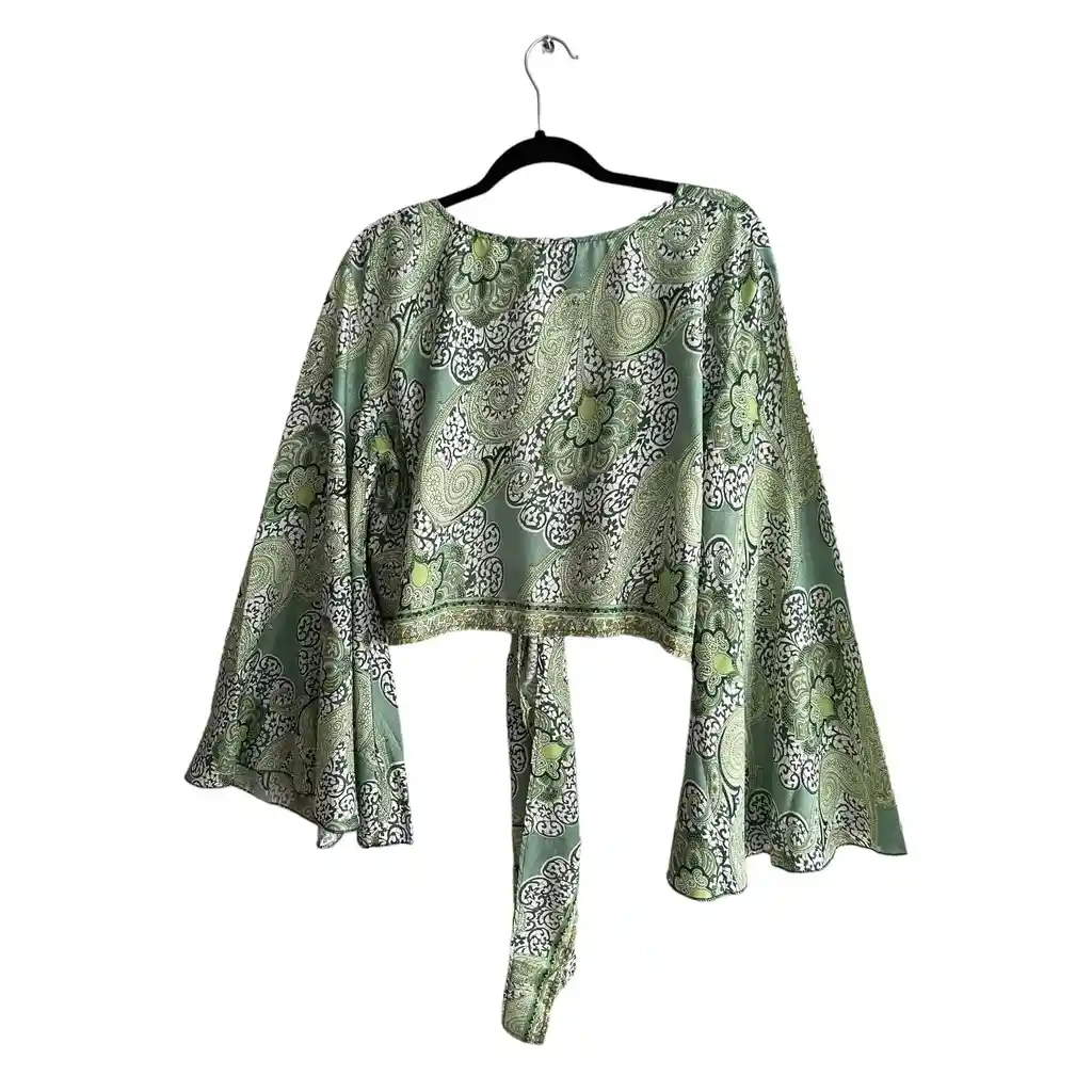 Blusa Croptop Hindu Arabescos Camisa Verde