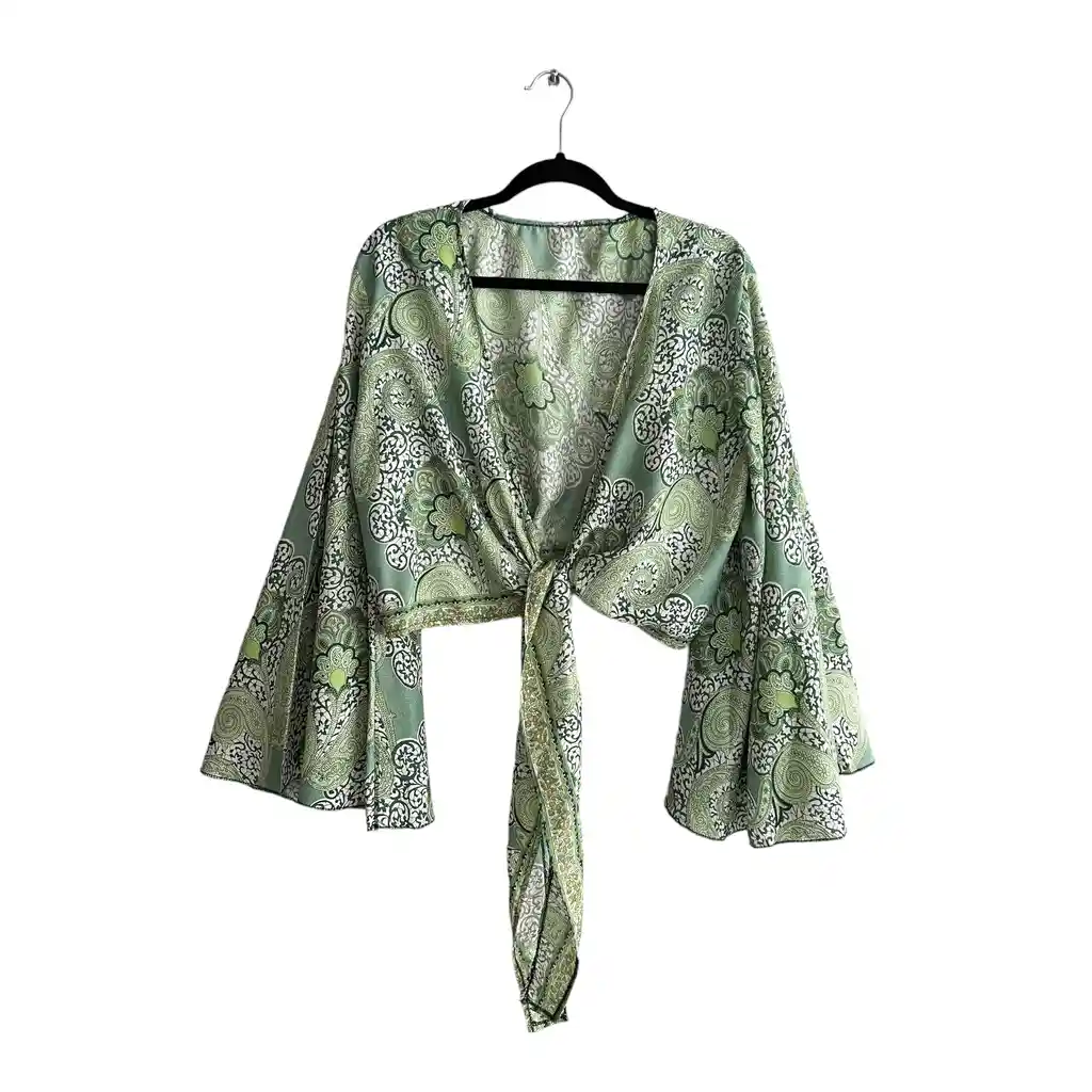 Blusa Croptop Hindu Arabescos Camisa Verde