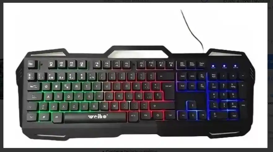 Teclado Gamer Weibo Wb-539 Qwerty Español España Color Negro Con Luz 3 Colores