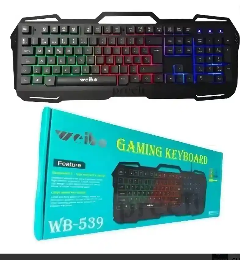 Teclado Gamer Weibo Wb-539 Qwerty Español España Color Negro Con Luz 3 Colores