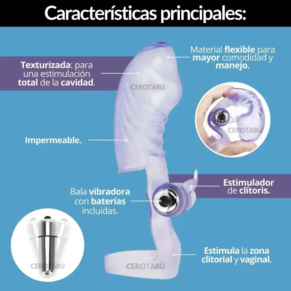 Kit Vibrador Anillo + Funda Dedos + Esposas + Lubricante