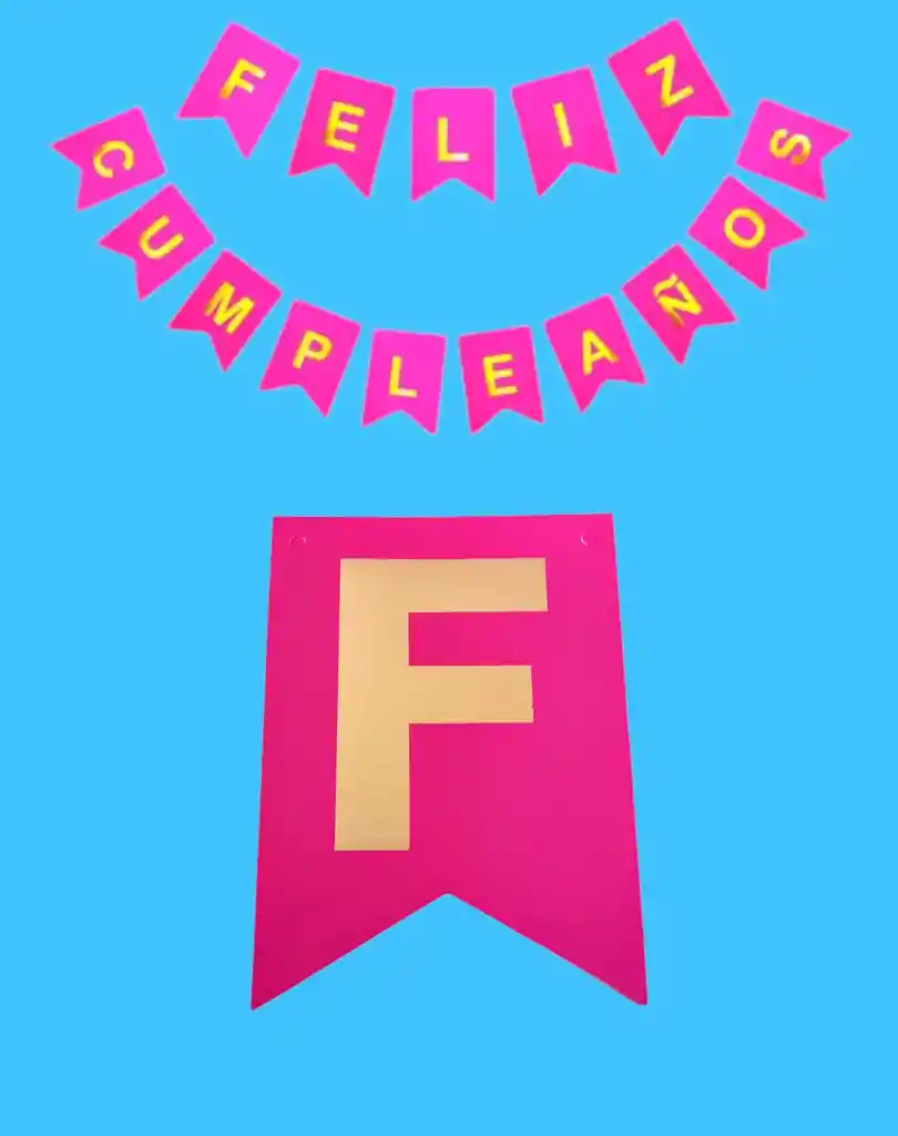 Letrero-banderin Feliz Cumpleaños Fucsia Letras Doradas