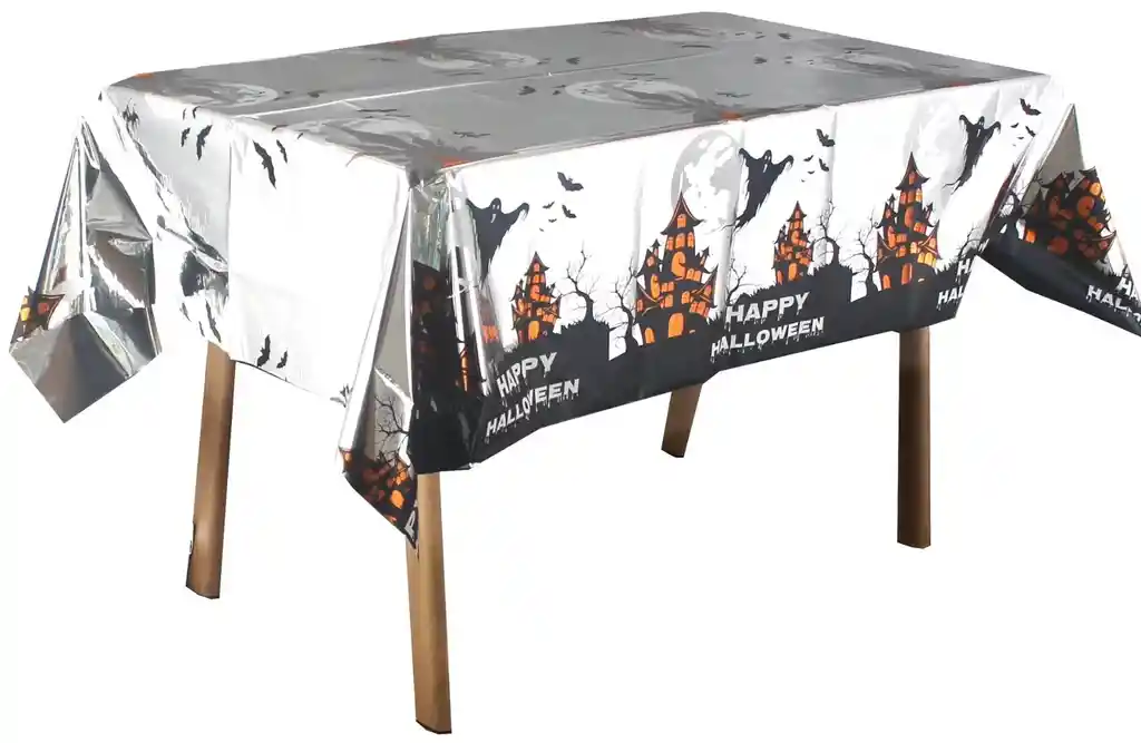 Mantel Rectangular Metalizado Plateado Halloween 137 X 183 Cm