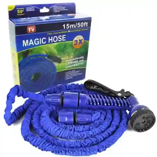 Manguera Expandible 15m Con Pistola Expansible Magic Hose Azul