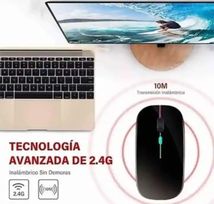 Mouse Inalámbrico Ultrafino Recargable 2,4g Bluetooth / Usb Rgb W7