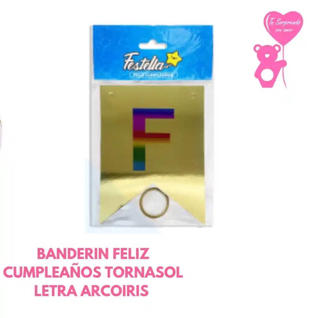 Banderin Dorado Tornasol Letra Arcoiris Feliz Cumpleaños
