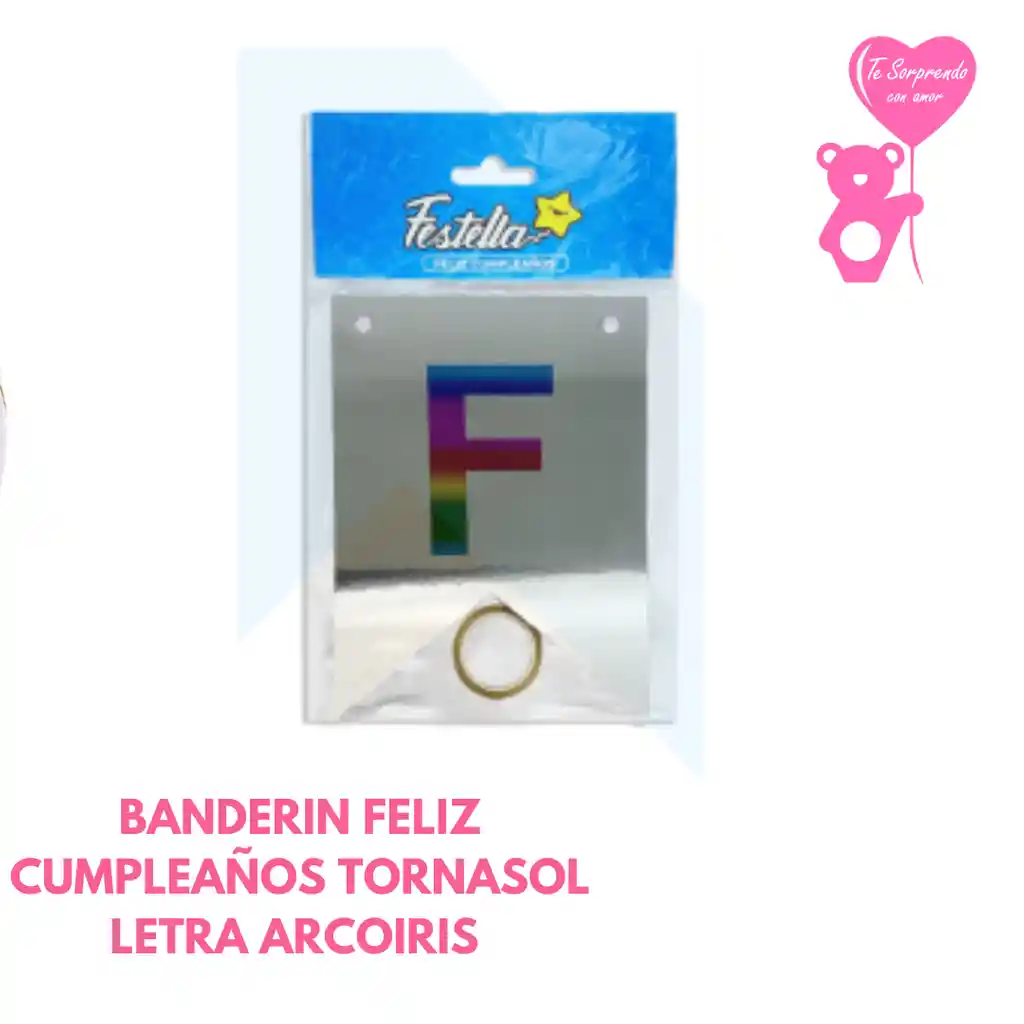 Banderin Plateado Tornasol Letra Arcoiris Feliz Cumpleaños